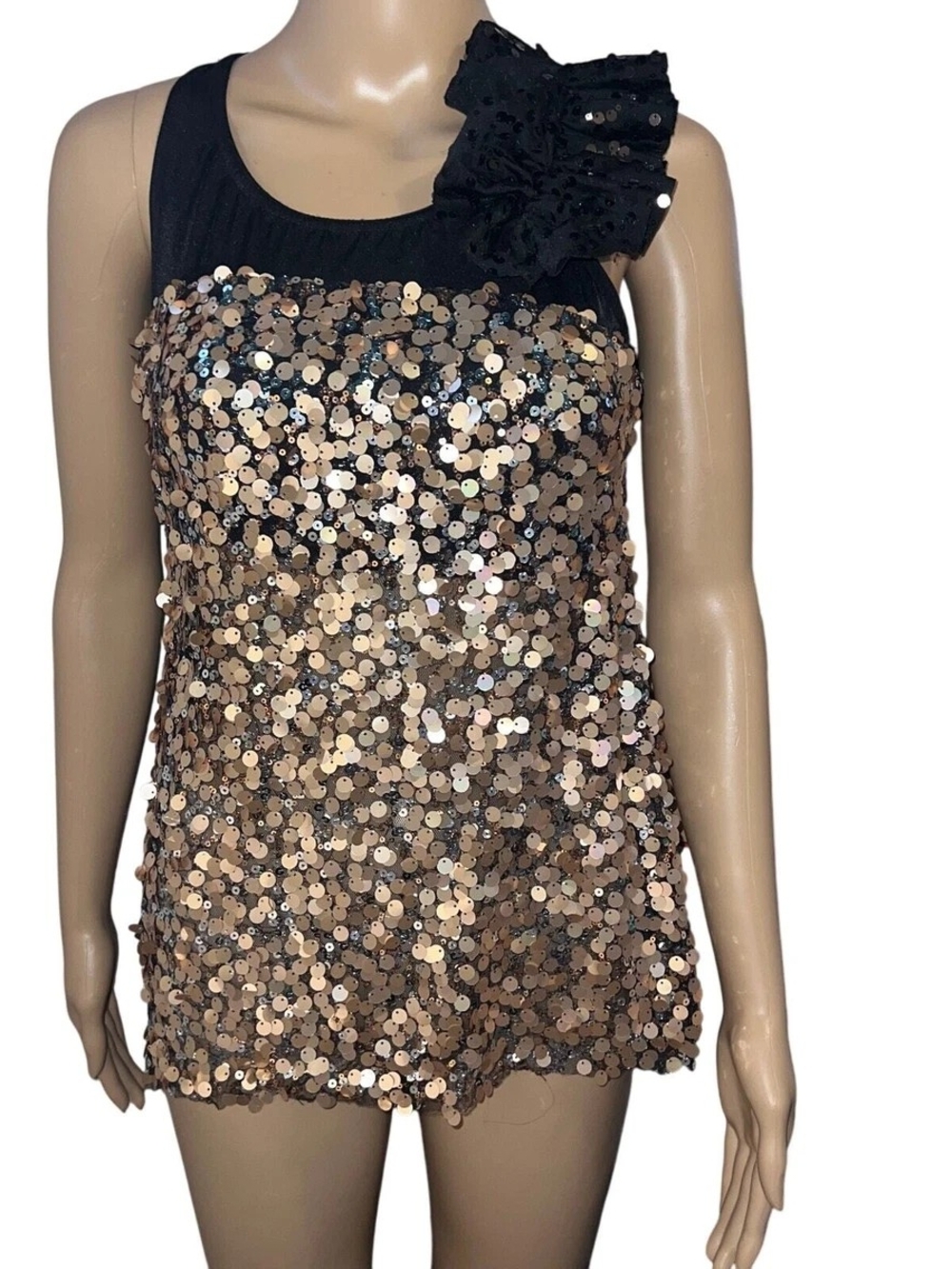 Sequin Embellished Black & Gold Short Mini Dress